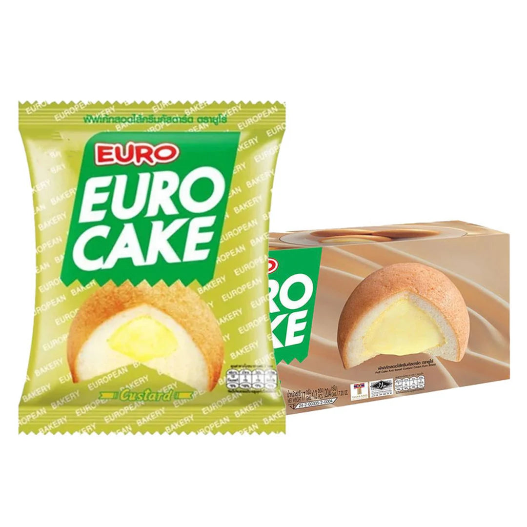 ยูโร่ คัสตาร์ดเค้ก 17ก.x12 ชิ้น : Euro Puff Cake with Custard Cream Filling (17 g × 12 pcs)