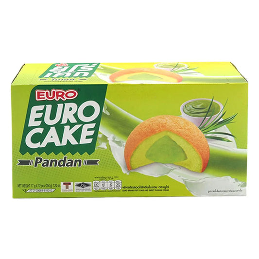 ยูโร่ พัฟเค้ก สอดไส้ครีมรสใบเตย 17ก. x 12 ชิ้น : Euro Puff Cake with Pandan Cream Filling (17 g × 12 pcs)